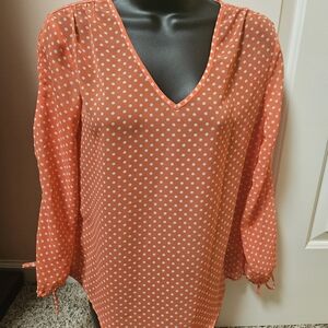 New York & Company Orange Polka Dot Blouse